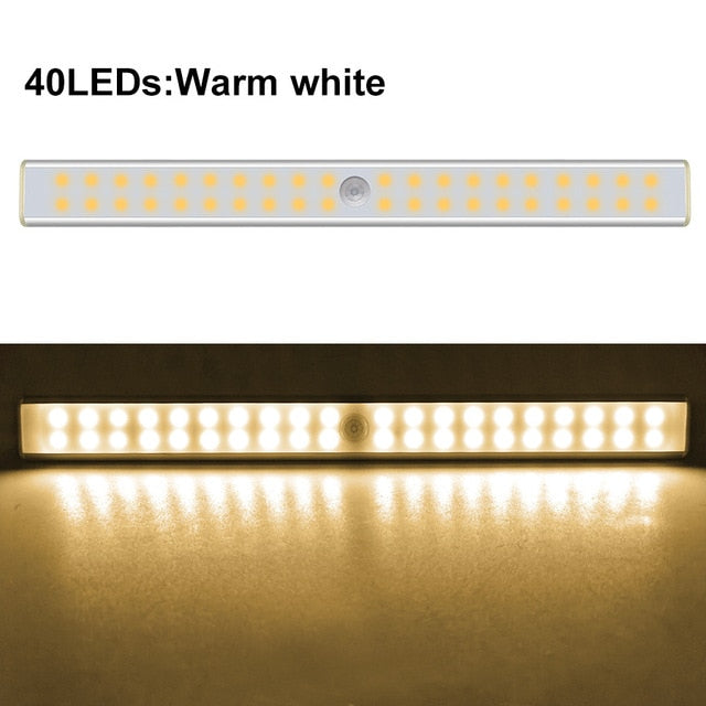 24 40 60 LED Closet Light USB Rechargeable Under Cabinet Lightening Stick-on Motion Sensor Wardrobe Light with Magnetic Strip