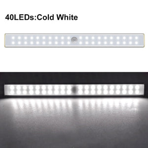 24 40 60 LED Closet Light USB Rechargeable Under Cabinet Lightening Stick-on Motion Sensor Wardrobe Light with Magnetic Strip